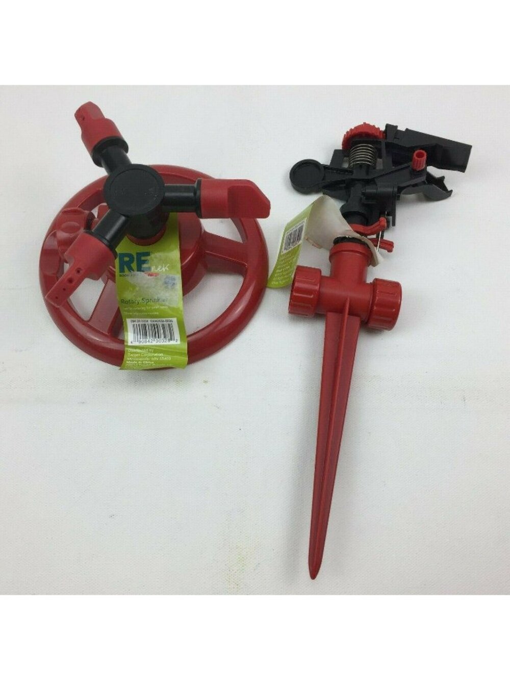 ReNew Rotary Spike Sprinkle Set Adjustable Nozzles Outdoor Watering Summer Red